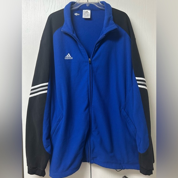 Adidas Men's Royal Blue and Black Fleece Jacket - Picture 1 of 4